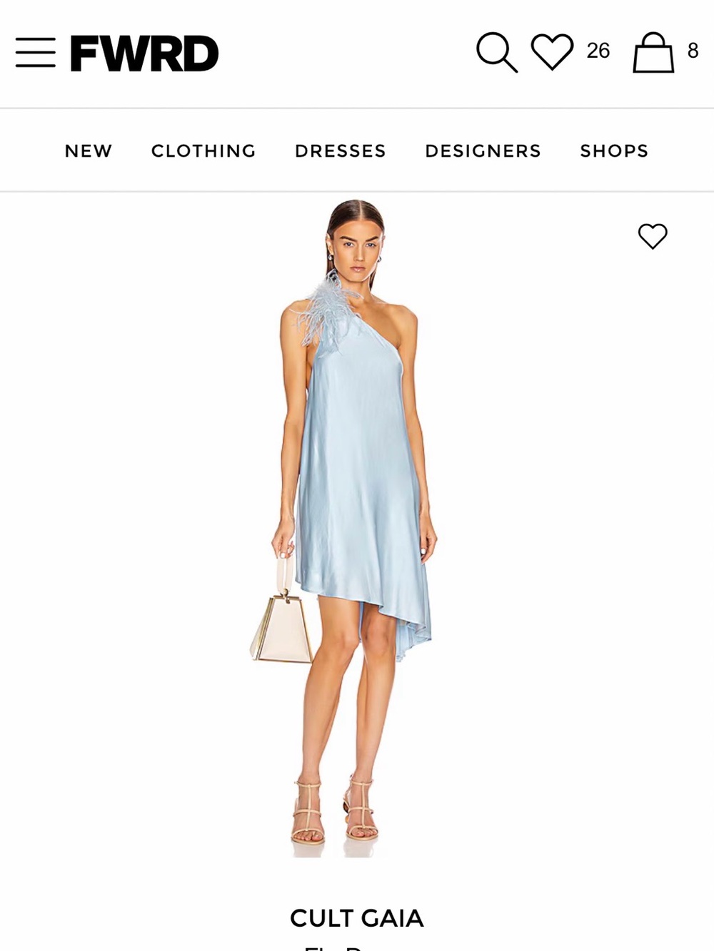 CULT GAIA Flo One-Shoulder Feather-Trim Dress in Light Blue size large